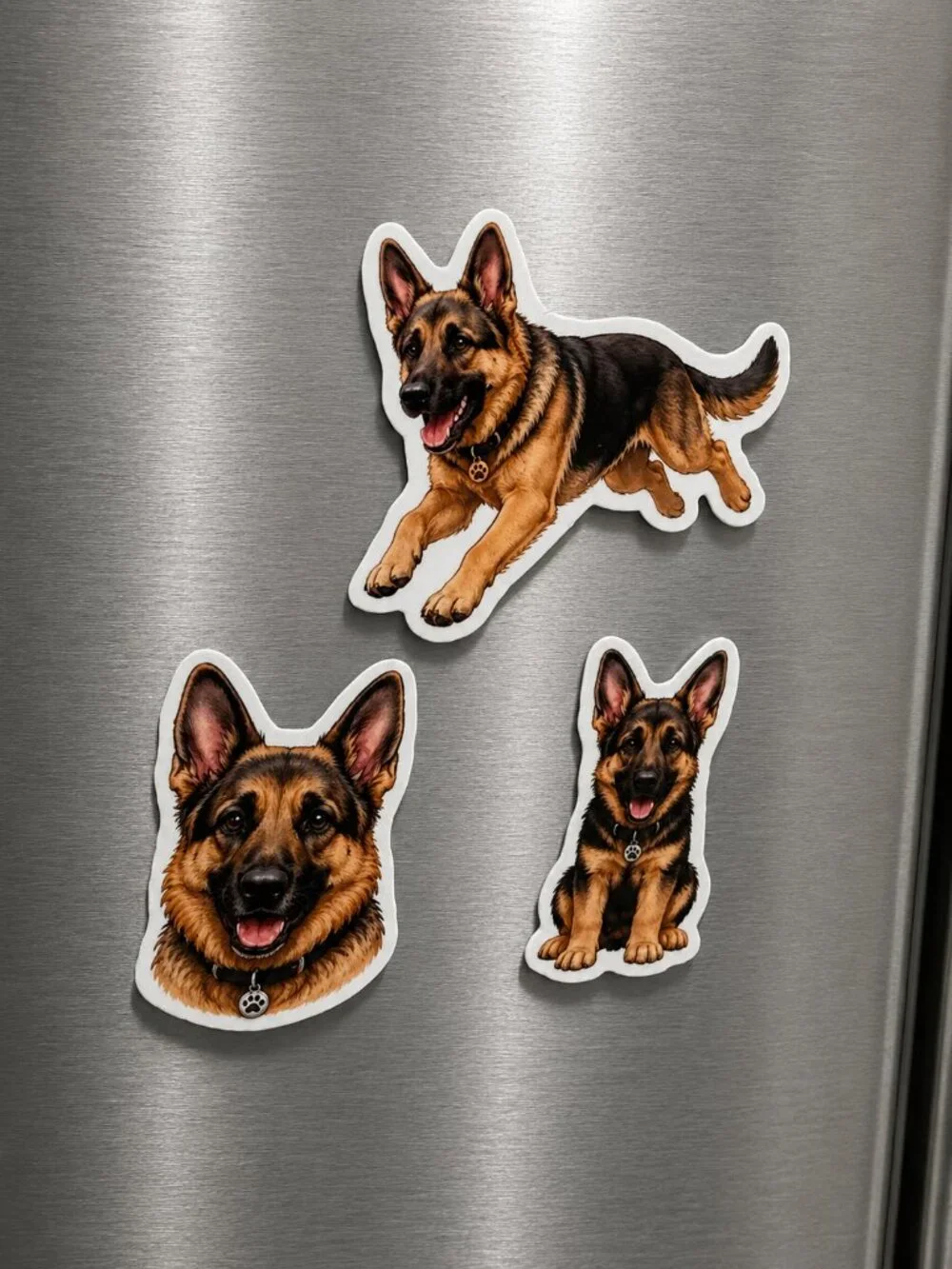 3 German Shepherd Dog Magnets Puppy Fridge Refrigerator Decor Gift Set